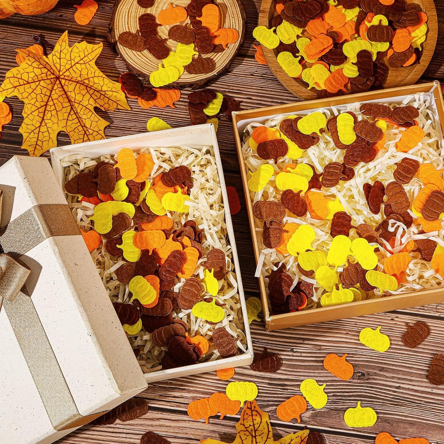 MARFOREVER Fall Felt Pumpkin Confetti, 500Pcs Thanksgiving Pumpkins Confetti Decorations Mixed Fall Colors Table Scatter Centerpiece for Fall Art Crafts Supplies Thanksgiving Party Accessories