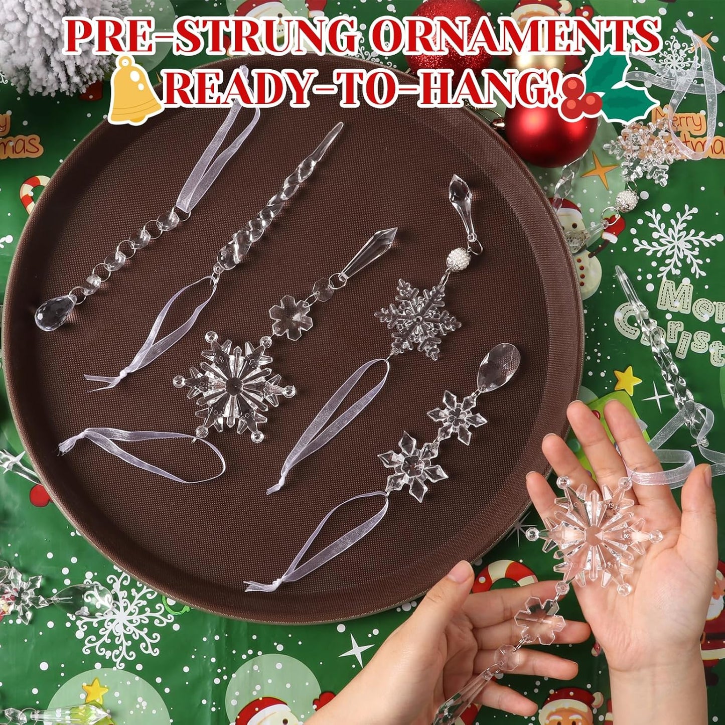 Christmas Tree Decorations 18Pcs, Acrylic Crystal Ornaments for Christmas Tree- Hanging Christmas Snowflake Decorations for Xmas Decor, Weddings, Frozen Birthday Parties