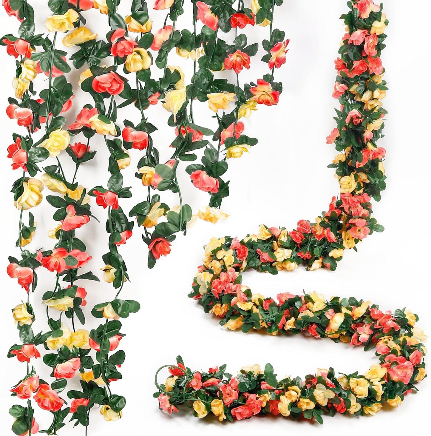 Miracliy 5Pcs 41FT Flower Garland Artificial Rose Arch Vines Fake Spring Floral Garland for Flower Wall Backdrop Wedding Mothers Day Garden Tea Party Decoration