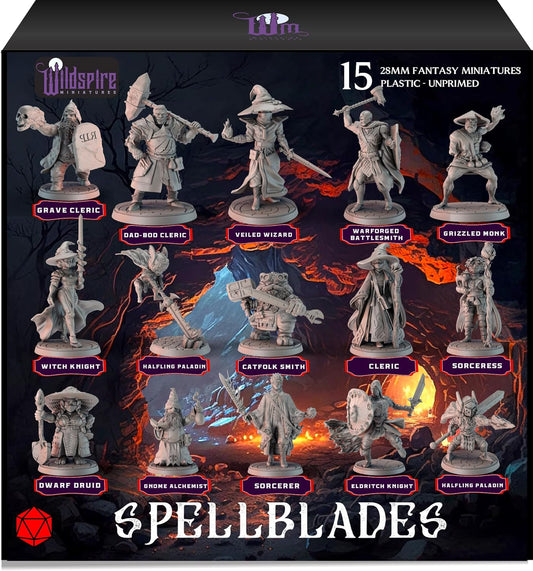 Wildspire Spellblades - Hero Player-Characters & NPC for DND Miniatures Unpainted Bulk 28mm-32mm Scale Dungeons & Dragons Minis D&D Figures Pathfinder DND Minis Accessories for Fantasy Tabletop Games