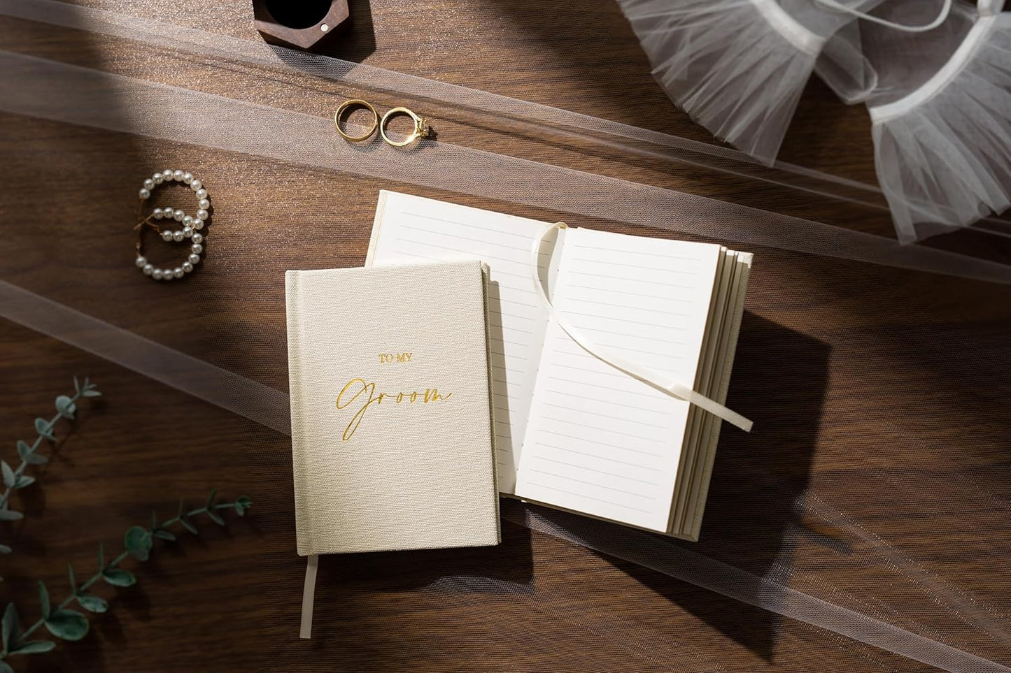 Hard Cover Vow Books (Set of 2) - To My Bride & To My Groom Matching Ivory Pocket Sized Foil Embossed Wedding Ceremony Vow Renewal Speech Notebook Planner, Gift for Bride & Groom Newly Engaged Couple