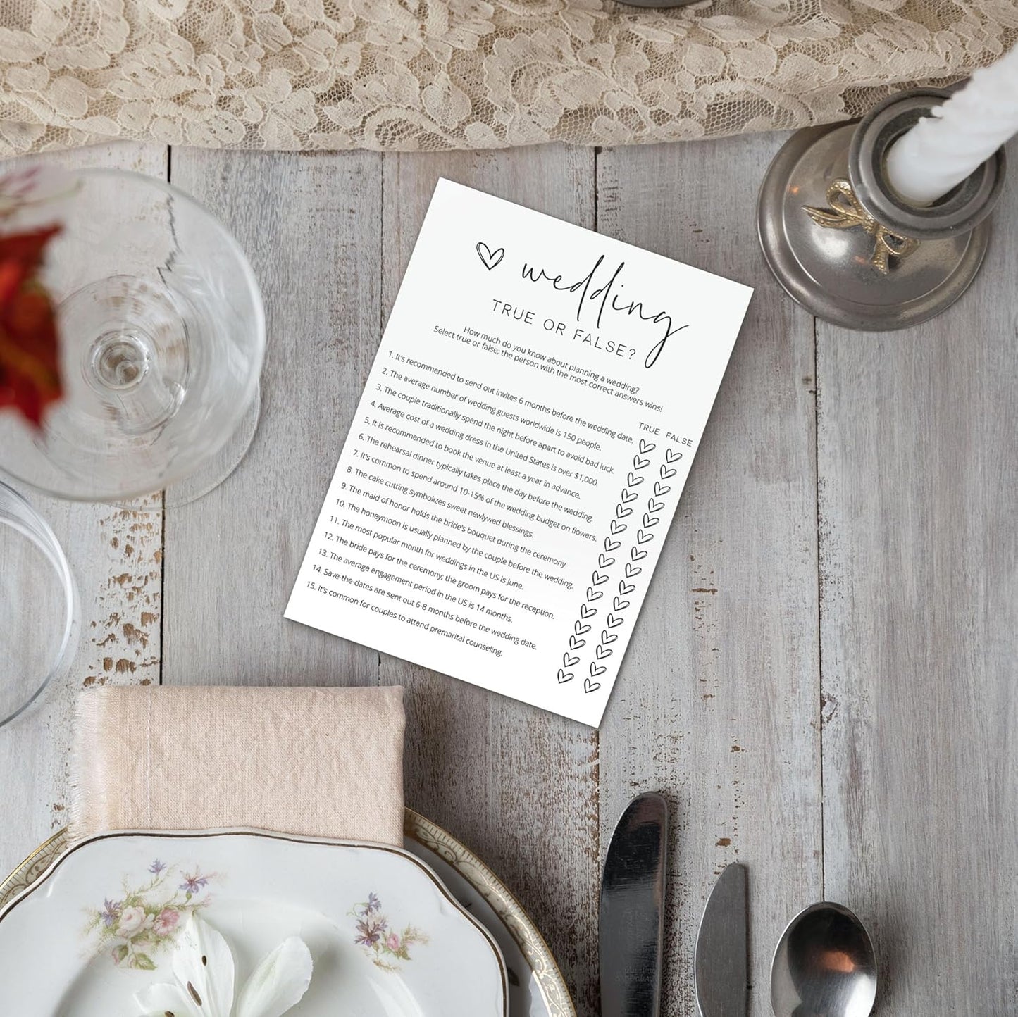 Bridal Shower Games, True or False, 25Pcs Minimalist White Double-Sided Bridal Game Cards with 1 Answer Key, Wedding Shower Games for Guests, Engagement Bachelorette Party Supplies - A07