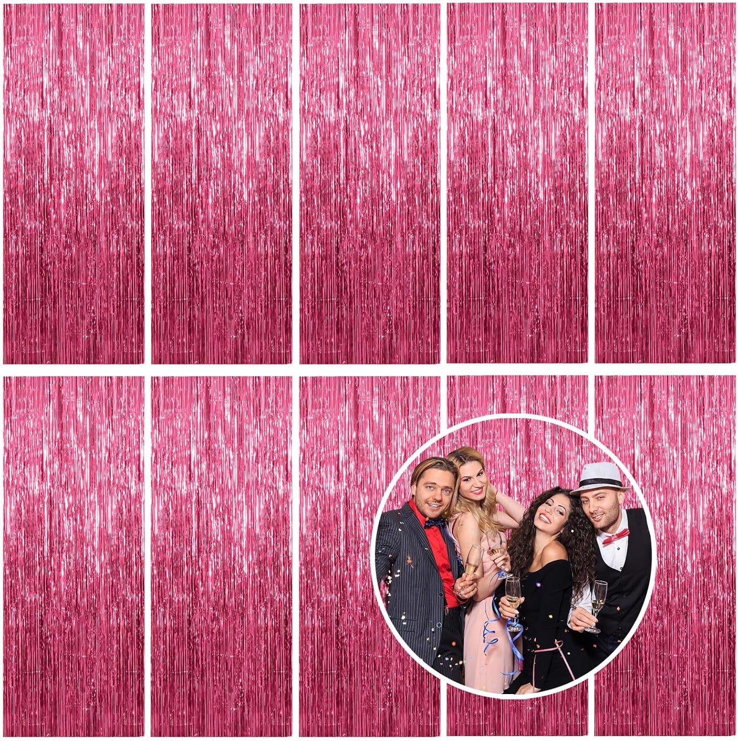 10 Pack Foil Curtain Backdrop Pink Metallic Tinsel Foil Fringe Curtains Photo Booth Props for Birthday Wedding Engagement Baby Shower Bachelorette Christmas Holiday Celebration Party
