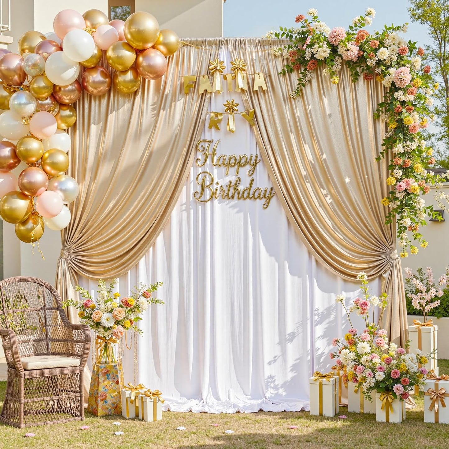 gogoparti 20x10FT Champagne Gold Sequin Backdrop Curtain - 4 Panels of 5x10FT Wrinkle-Free Glitter Drapes for Photography, Birthdays, Weddings & Graduations