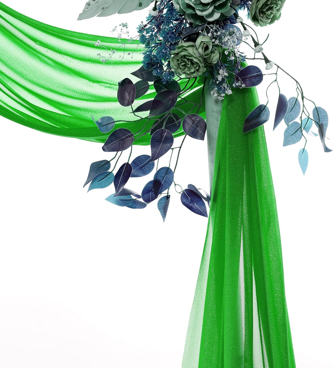 VDS Pack of 1 Panel (30 Inch X 100 Feet) Wedding Arch Draping Fabric Sheer Chiffon Fabric Drapery for Wedding Ceremony Reception Swag Backdrop Canopy Chuppah ARBO Altars Decoration (Green)
