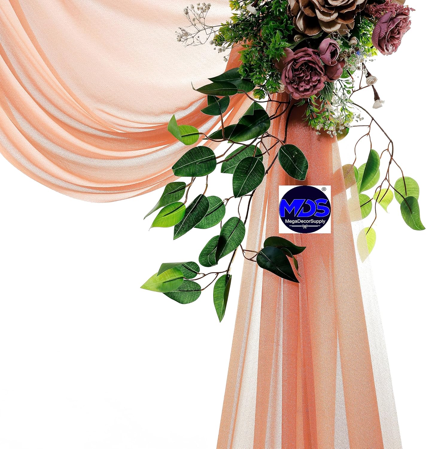 MDS Halloween Chiffon Draping Fabric - 1 Panel, 30" Wide x 100ft Long - Sheer Spooky Arbor & Canopy Drapery for Haunted House Backdrops, Party Ceilings, DIY Costumes & Themed Events - Coral Peach