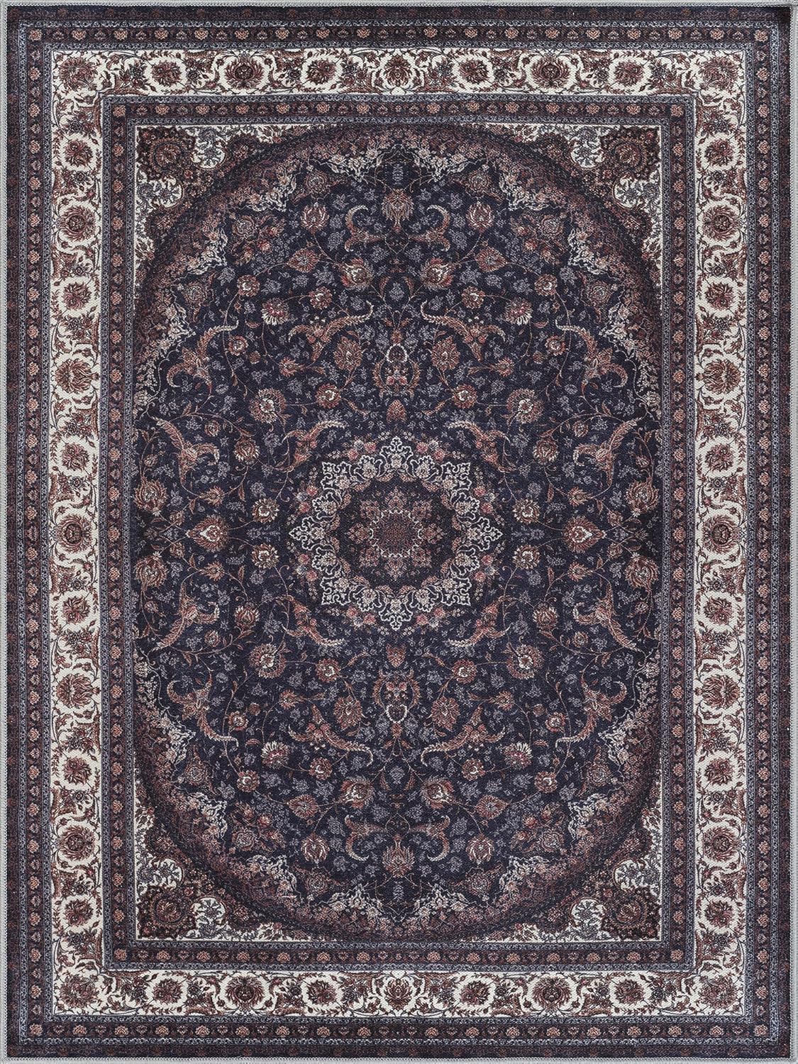 Bloom Rugs Washable Non-Slip 8' x 10' Rug - Navy Traditional Medallion Area Rug for Living Room, Bedroom, Dining Room, and Kitchen - Exact Size: 8' x 10'