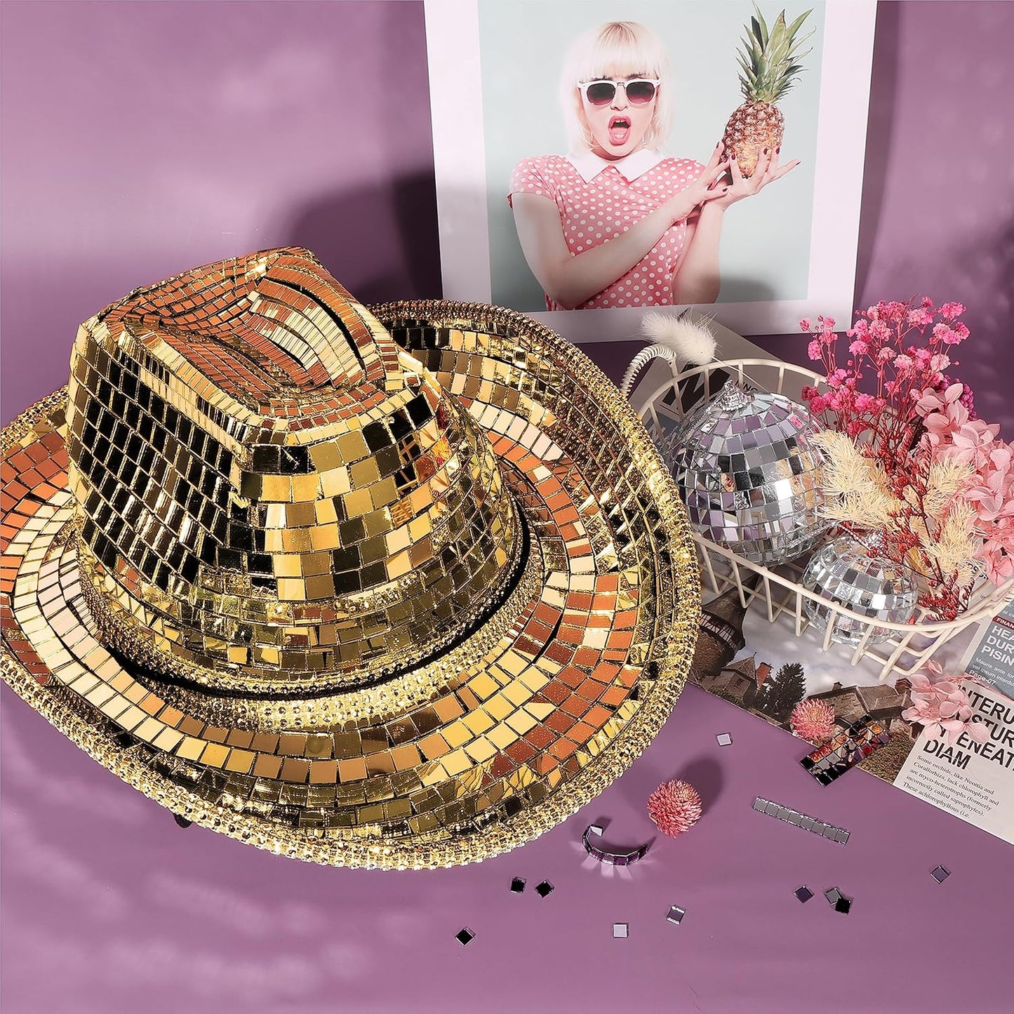 PP OPOUNT 2360 PCS Disco Ball Tiles, 5 x 5 mm Self-Adhesive Mirror Tiles, Peel and Stick Mosaic for DIY Disco Ball, Photo Frame, Art Collage, Indoor Decor (Luxury Gold)