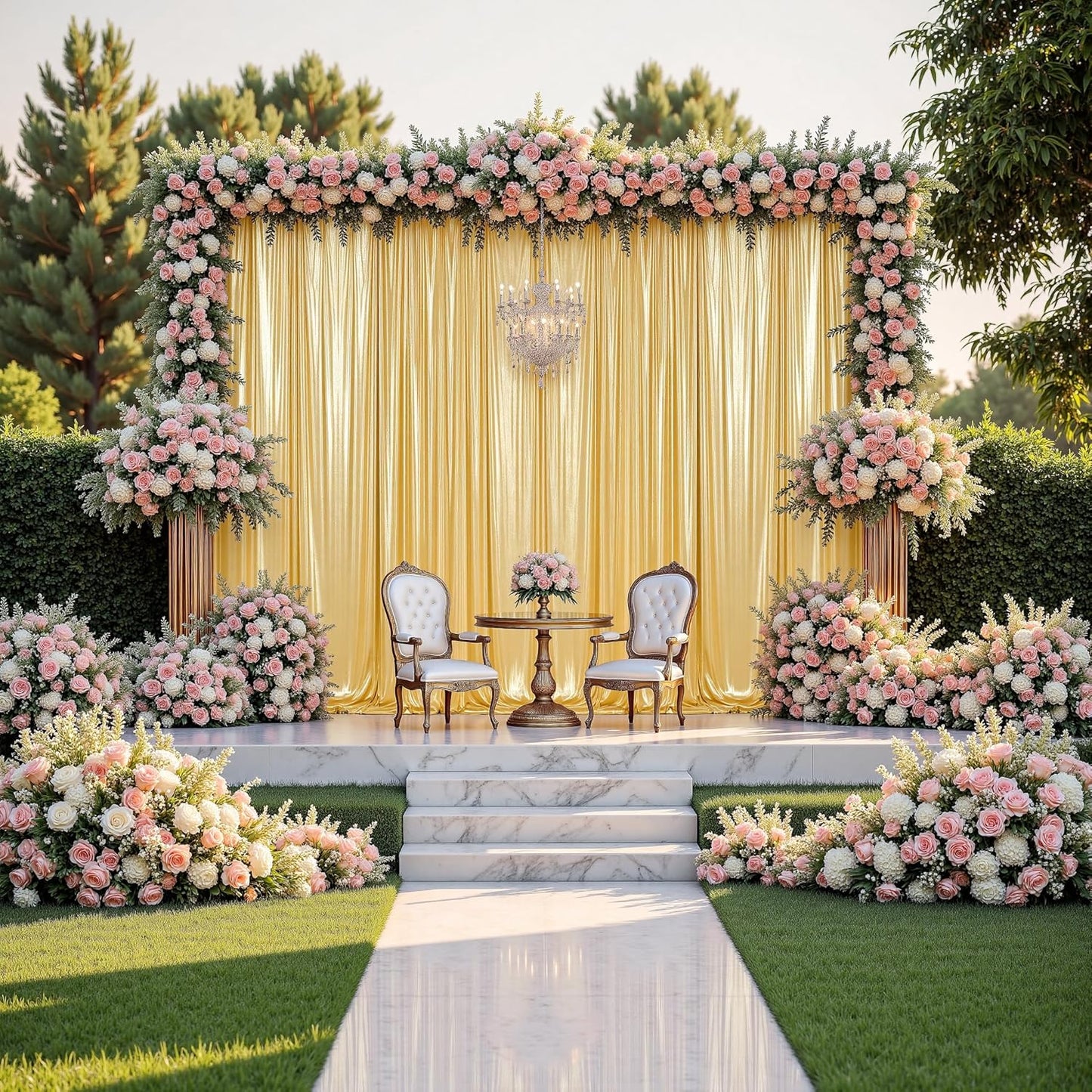 gogoparti 20x14FT Gold Sequin Backdrop Curtain - 4 Panels of 5x14FT Wrinkle-Free Reusable Glitter Drapes for Photography, Weddings, Birthdays & Parties