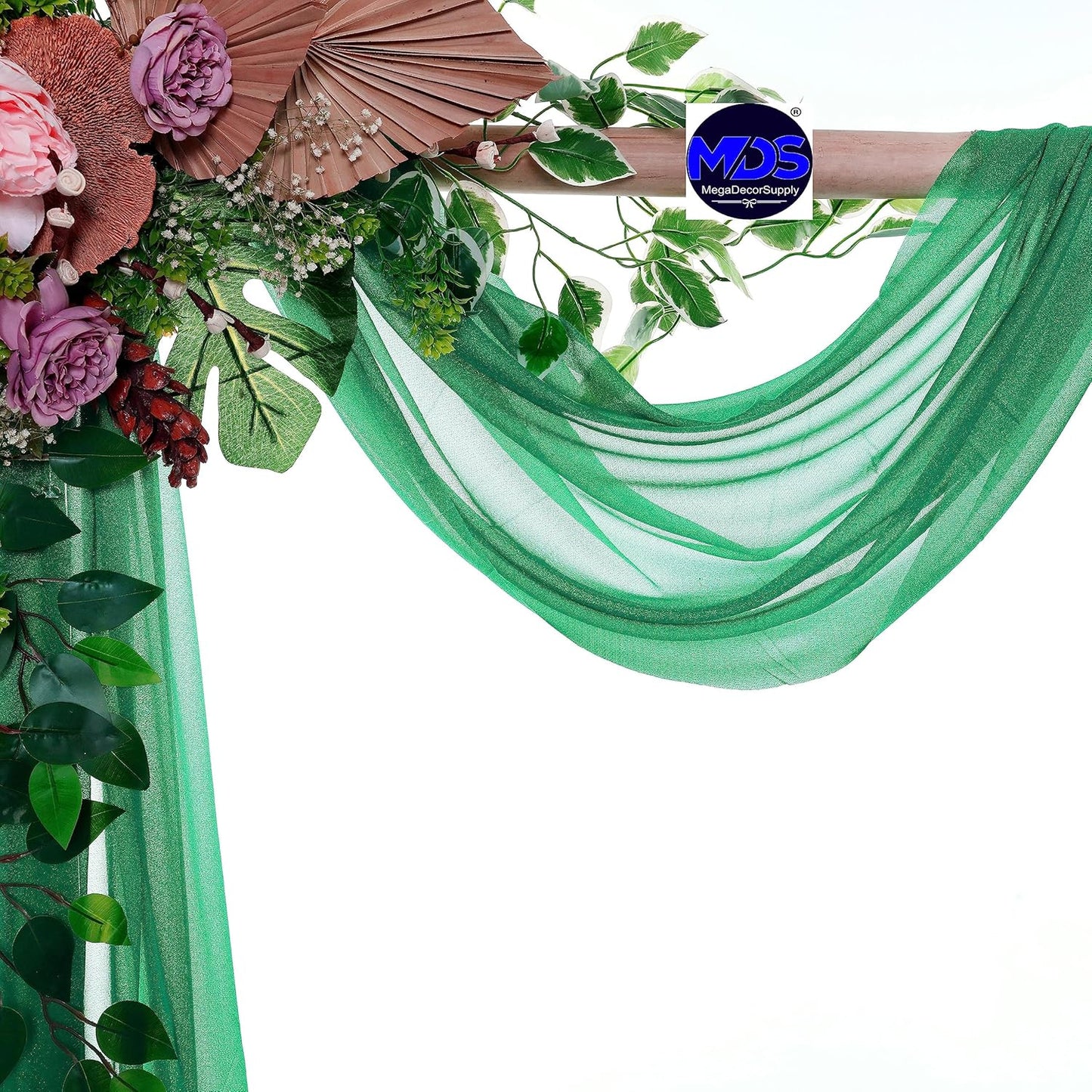 MDS Halloween Chiffon Draping Fabric - 1 Panel, 30" Wide x 40ft Long - Sheer Spooky Arbor & Canopy Drapery for Haunted House Backdrops, Party Ceilings, DIY Costumes & Themed Events - Emerald Green