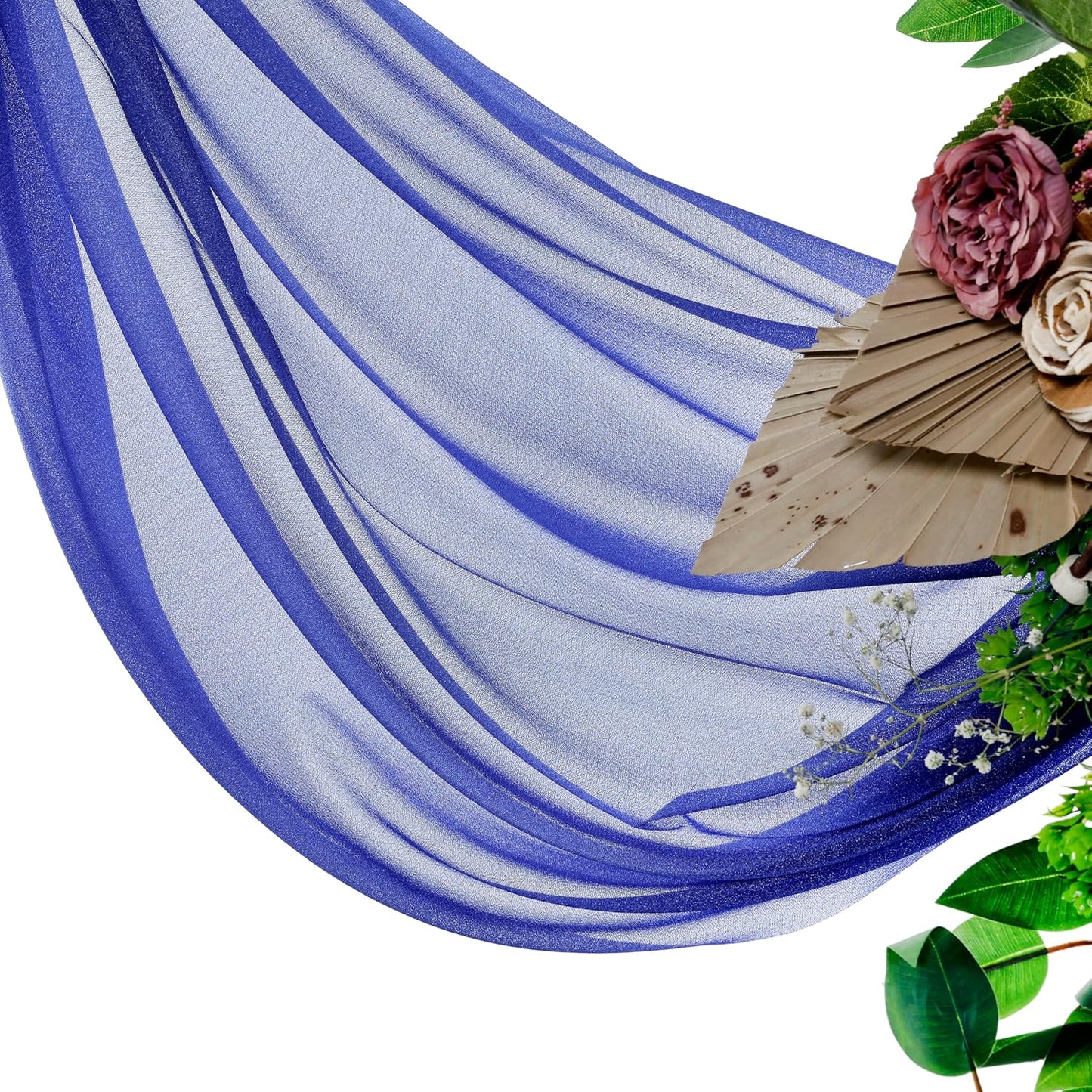 VDS Pack of 2 Panel (30 Inch X 20 Feet) Wedding Arch Draping Fabric Sheer Chiffon Fabric Drapery for Wedding Ceremony Reception Swag Backdrop Canopy Chuppah ARBO Altars Decoration (Royal Blue)