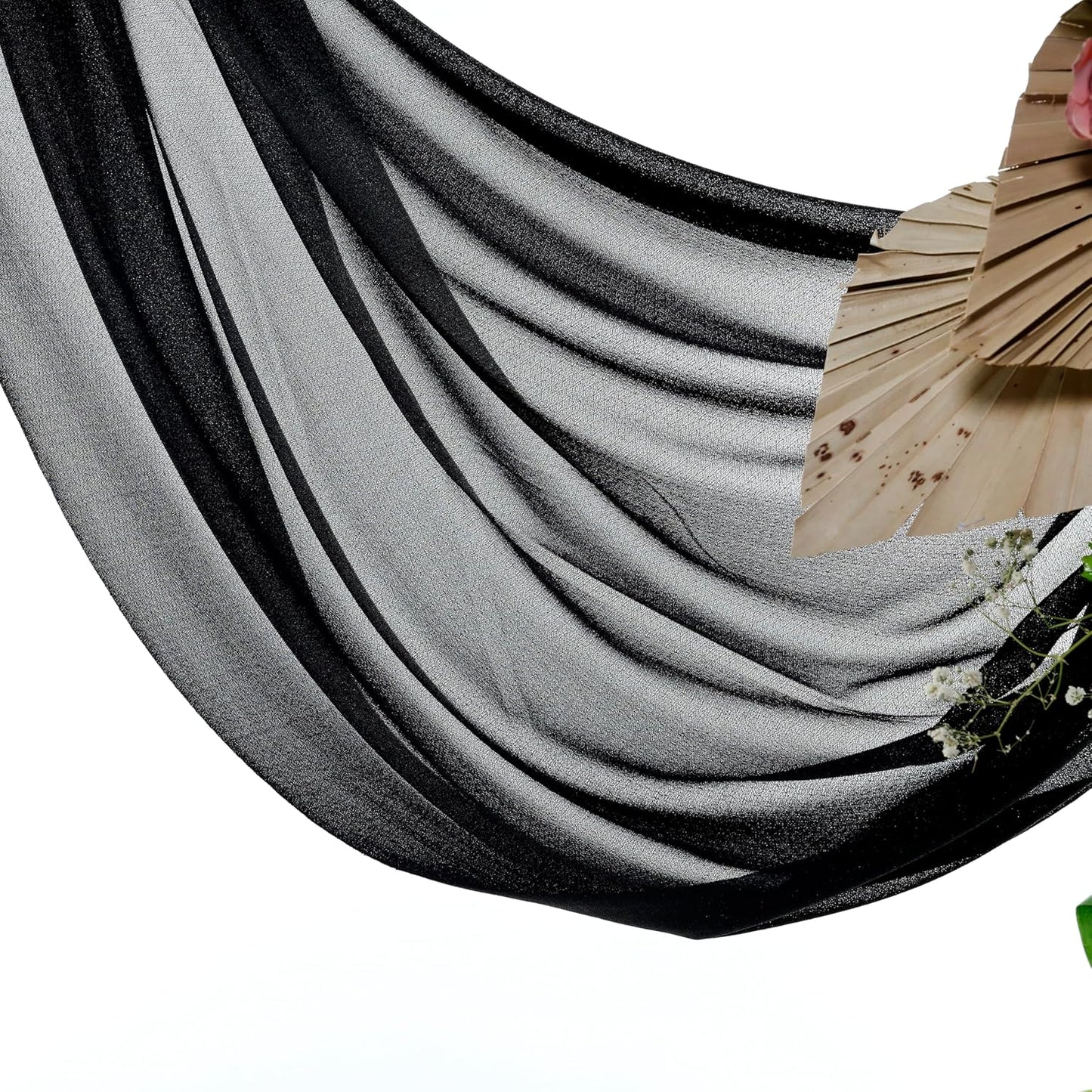 VDS Pack of 2 Panel (30 Inch X 30 Feet) Wedding Arch Draping Fabric Sheer Chiffon Fabric Drapery for Wedding Ceremony Reception Swag Backdrop Canopy Chuppah ARBO Altars Decoration (Black)