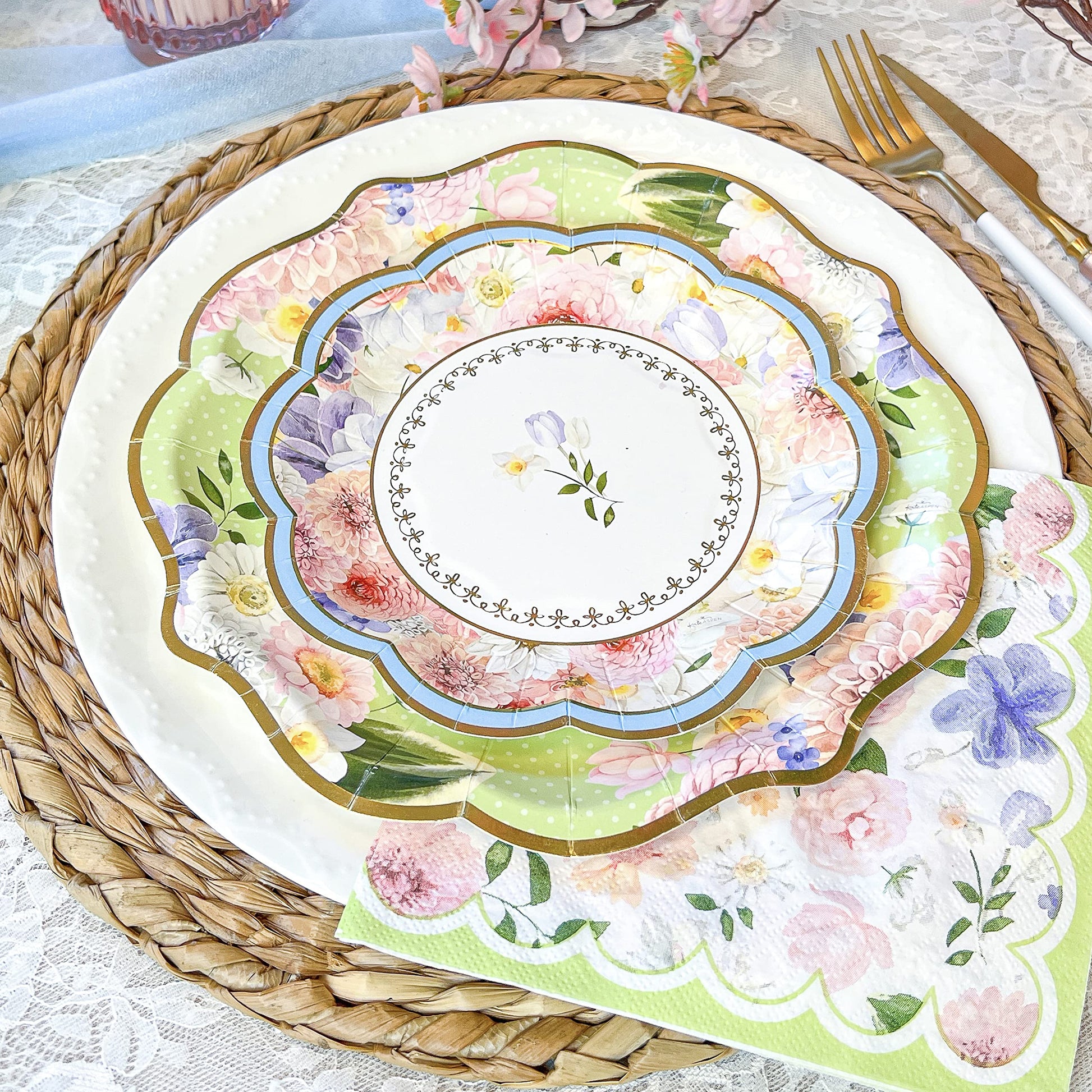 Kate Aspen Tea Party Decorations, Colorful Pastel Plates And Napkins Garden Party Supplies for