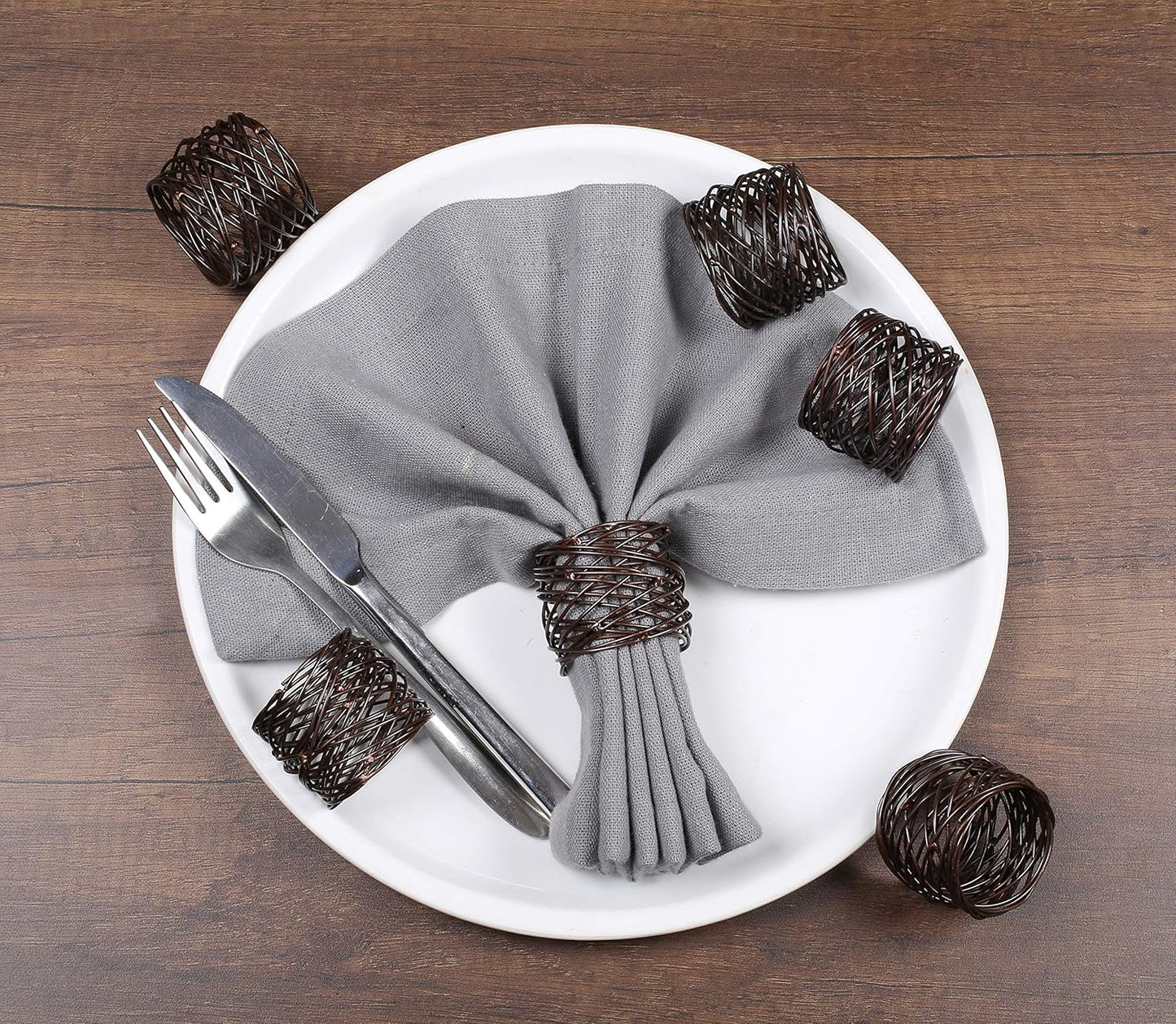 Twisted Wire Mesh Napkin Rings Holders Set of 12 - Heavy Duty Metal Napkin Rings for Décor, Dinner, Party, Wedding, Christmas, Gathering, Everyday Use, Gifting (Bronze) - CLEENTABLE