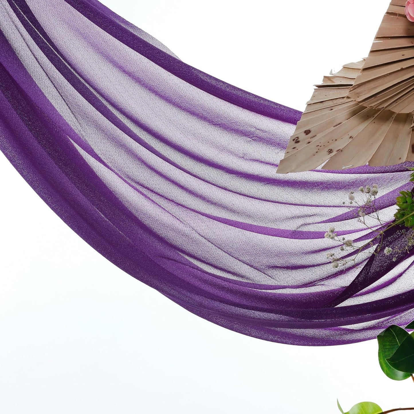 VDS Pack of 2 Panel (30 Inch X 30 Feet) Wedding Arch Draping Fabric Sheer Chiffon Fabric Drapery for Wedding Ceremony Reception Swag Backdrop Canopy Chuppah ARBO Altars Decoration (Purple)