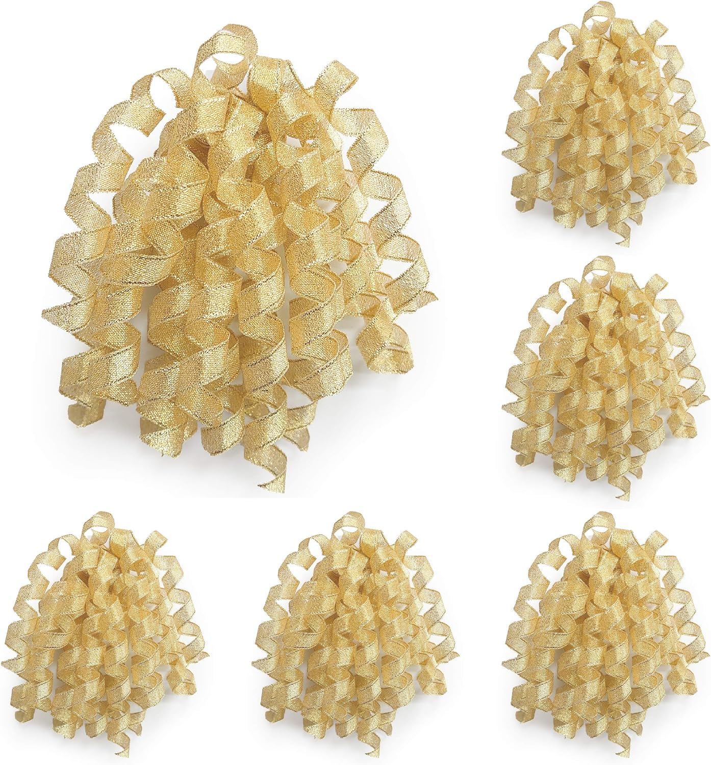 CT CRAFT LLC Gold Metallic Curly Ribbon Bow 6" Long x 6 Counts Gift Wrapping Pre-Tied Self-Adhesive Tab for Birthday Present Box Wine Bottle Baby Shower Party Christmas Hanukah