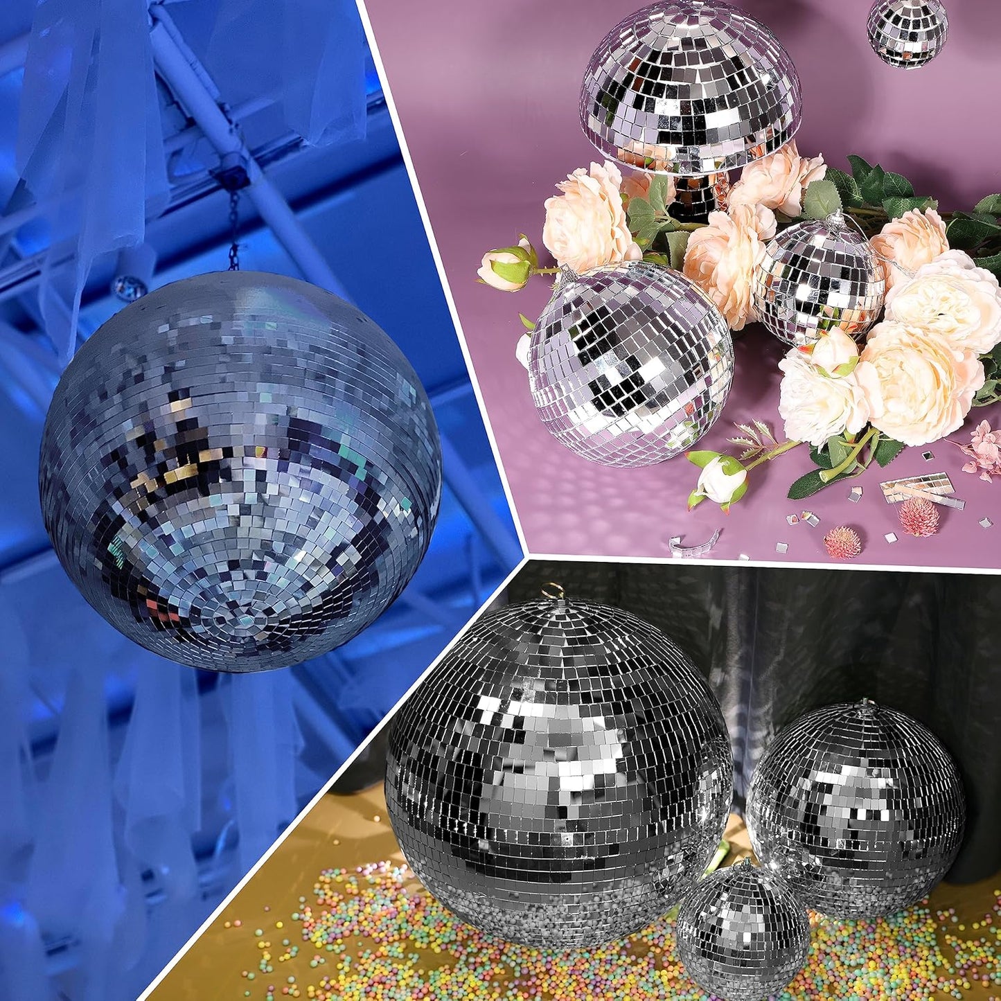 PP OPOUNT 2360 PCS Disco Tiles, 5 x 5 mm Self Adhesive Mirror Tiles, Real Glass Disco Ball Tiles for Crafts, DIY Disco Ball, Photo Frame, Art Collage, Interior Decoration (Silver-Gray)