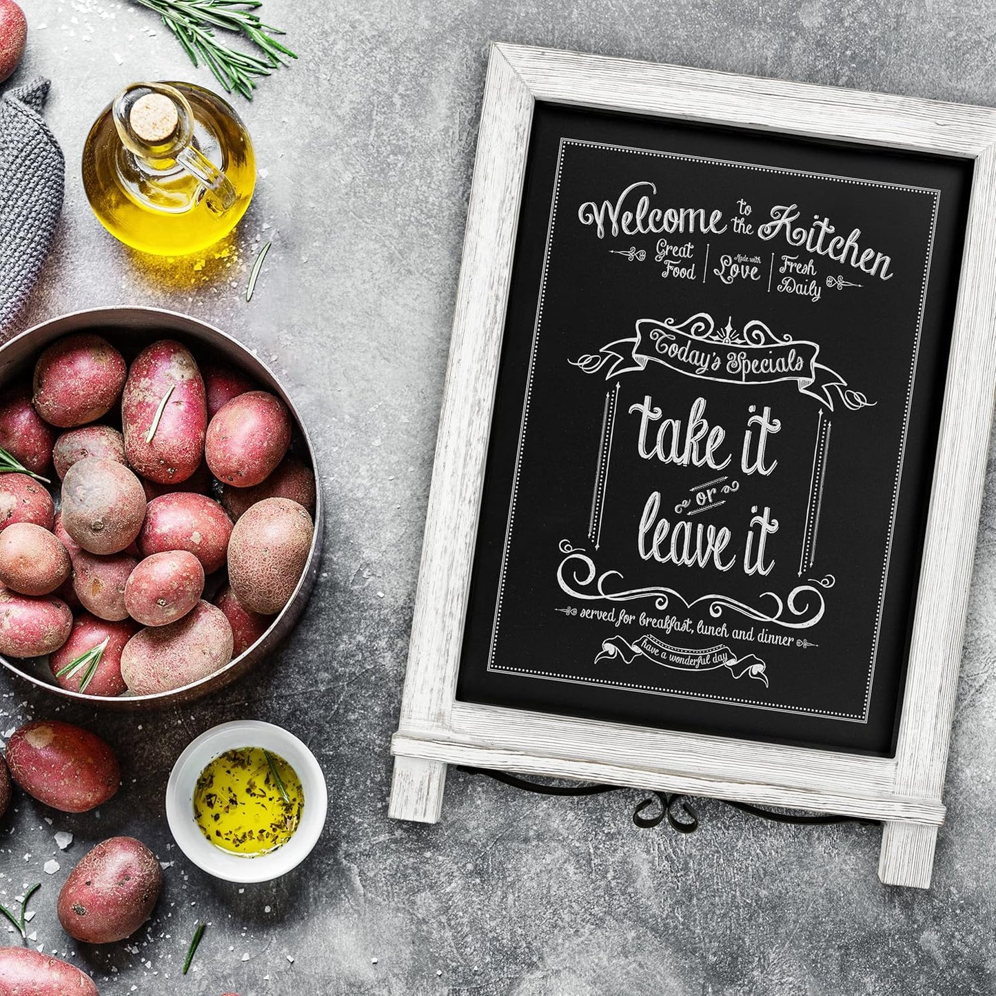 Rustic Whitewash Tabletop Chalkboard Sign/Hanging Magnetic Wall Chalkboard/Small Countertop Chalkboard Easel/Kitchen Countertop Memo Board / 12" x 17" in. Weddings, Birthdays, Baby Announcements