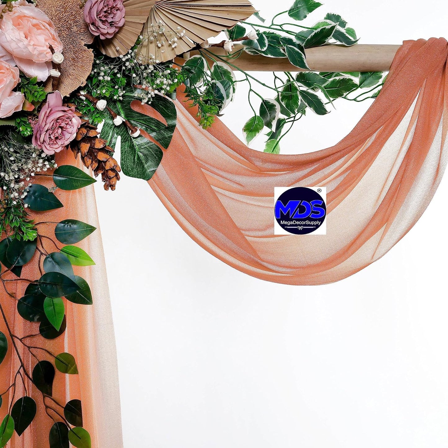 MDS Halloween Chiffon Draping Fabric - 1 Panel, 30" Wide x 100ft Long - Sheer Spooky Arbor & Canopy Drapery for Haunted House Backdrops, Party Ceilings, DIY Costumes & Themed Events - Coral Peach