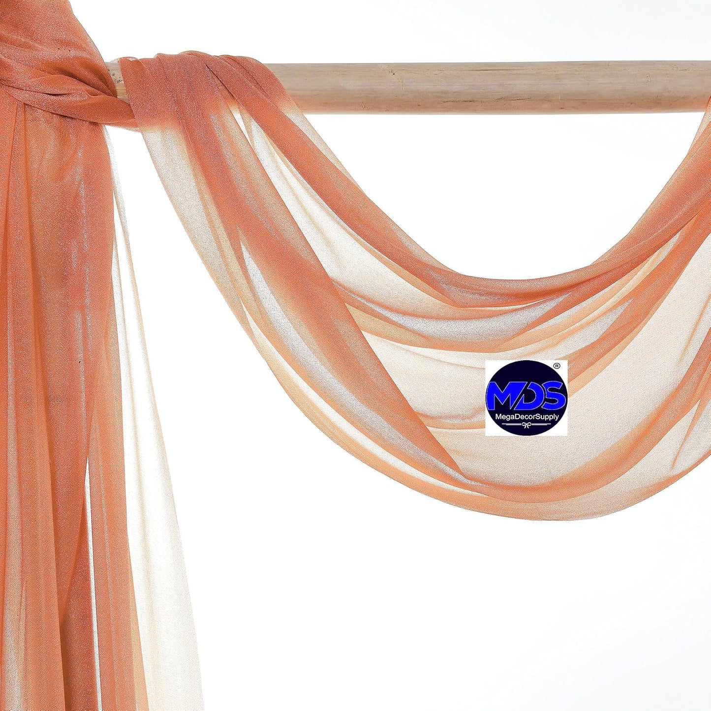 MDS Halloween Chiffon Draping Fabric - 1 Panel, 30" Wide x 100ft Long - Sheer Spooky Arbor & Canopy Drapery for Haunted House Backdrops, Party Ceilings, DIY Costumes & Themed Events - Coral Peach