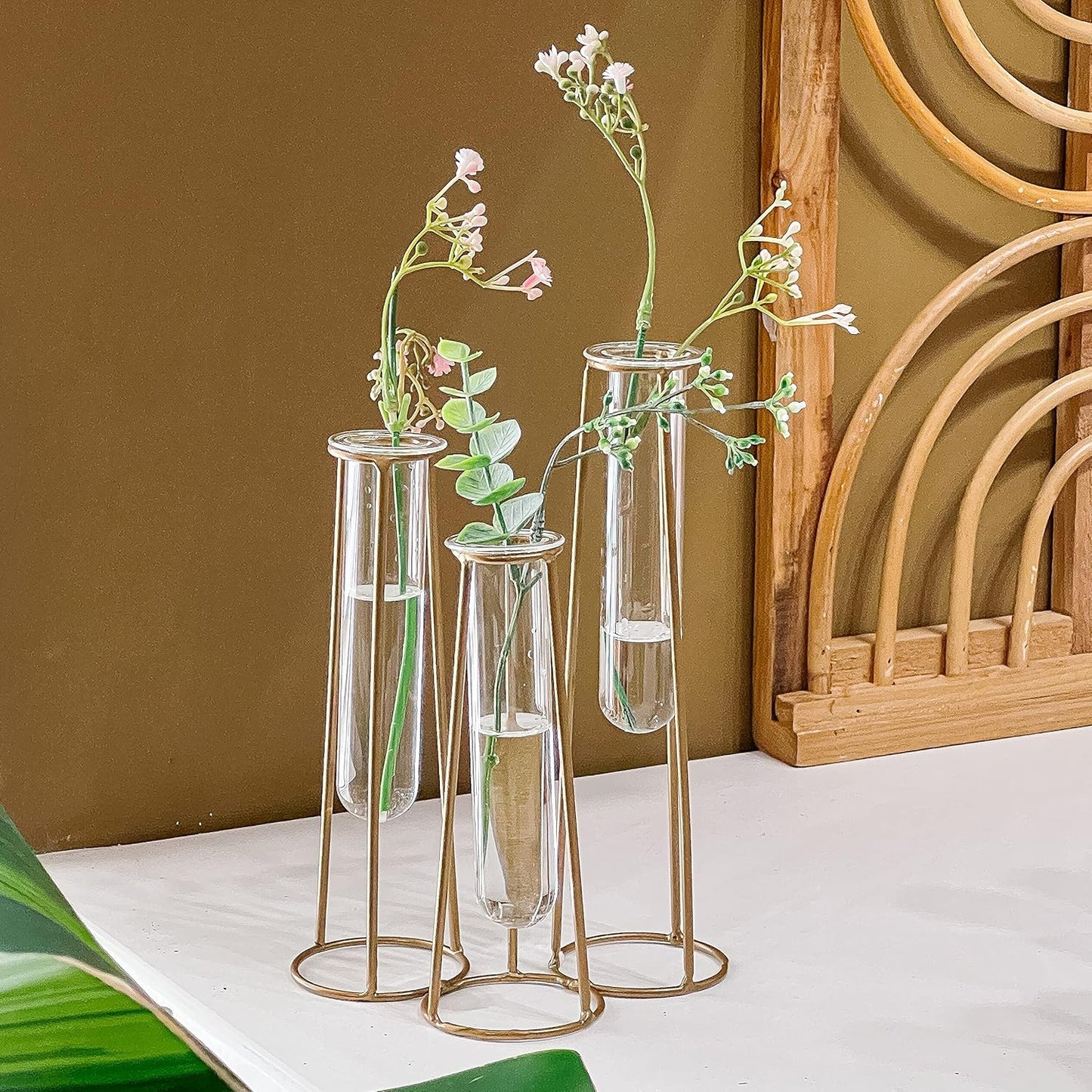 Propagation Station Terrariums with Gold Metal Stand - Kate Aspen 3 Glass Test Tube Planters for Indoor Plant, Air Plants, Plant Clippings, Cut Flowers, Herbs, Succulents | Home Decor Table Decoration