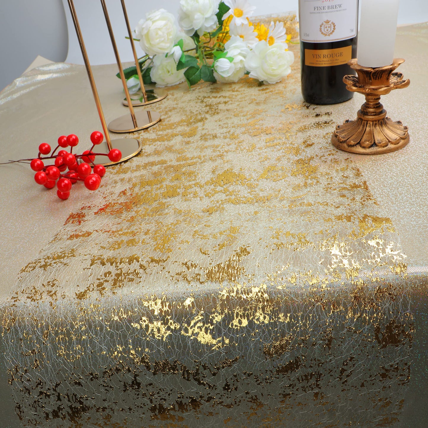 Snowkingdom 2 Pieces Gold Table Runner, Sequin Glitter Foil Metallic Thin Mesh Runner Roll