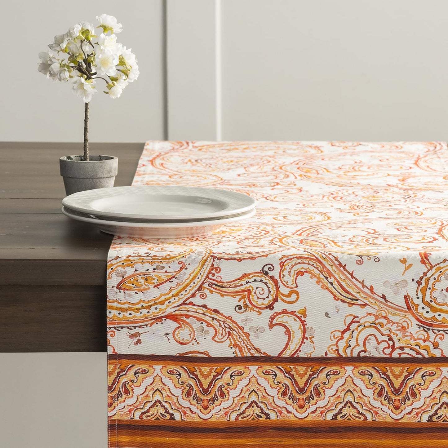 Maison d' Hermine Table Runner 100% Cotton Single Layer Table Runners 48 inches Long Decorative for Home Kitchen Dining Party Baby Shower Wedding Bridal Shower (Palatial Paisley, 14.50" x 48")