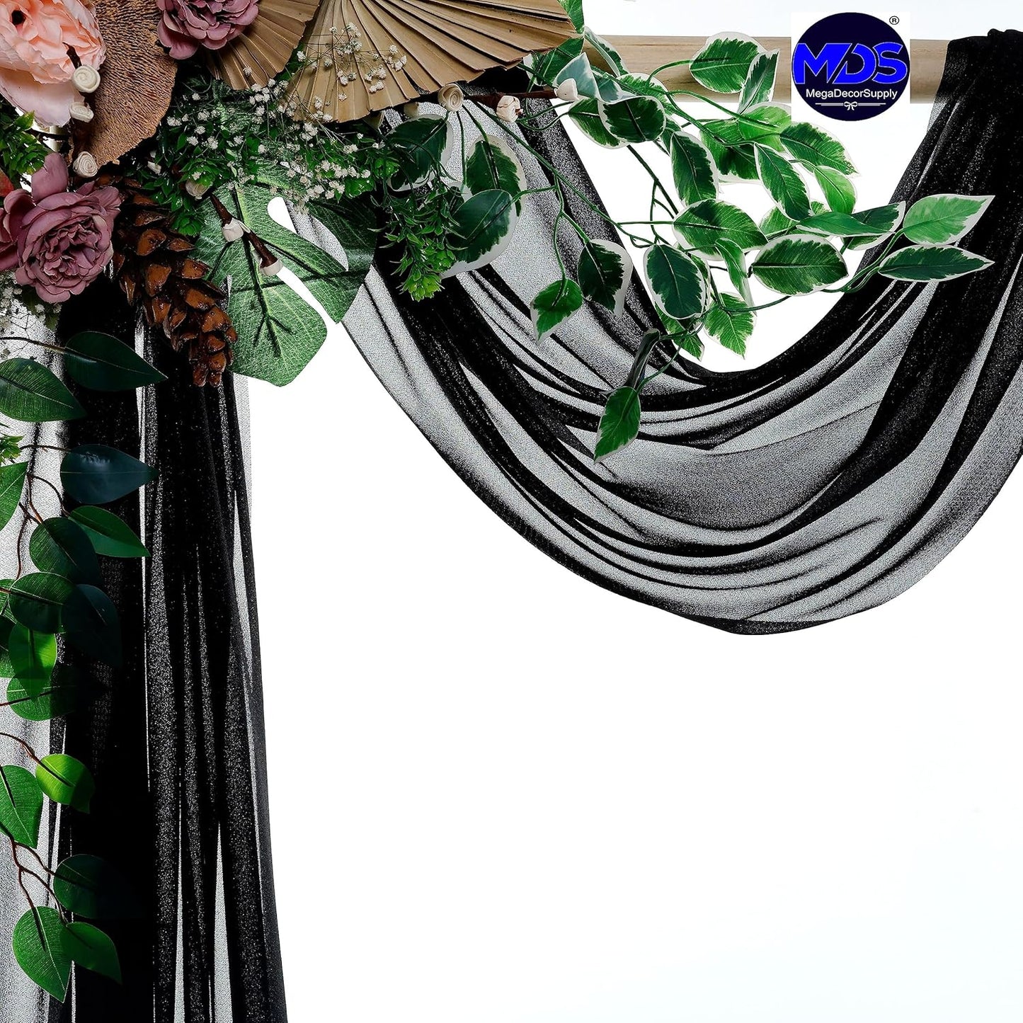 MDS Halloween Chiffon Draping Fabric - 1 Panel, 30" Wide x 20ft Long - Sheer Spooky Arbor & Canopy Drapery for Haunted House Backdrops, Party Ceilings, DIY Costumes & Themed Events - Black
