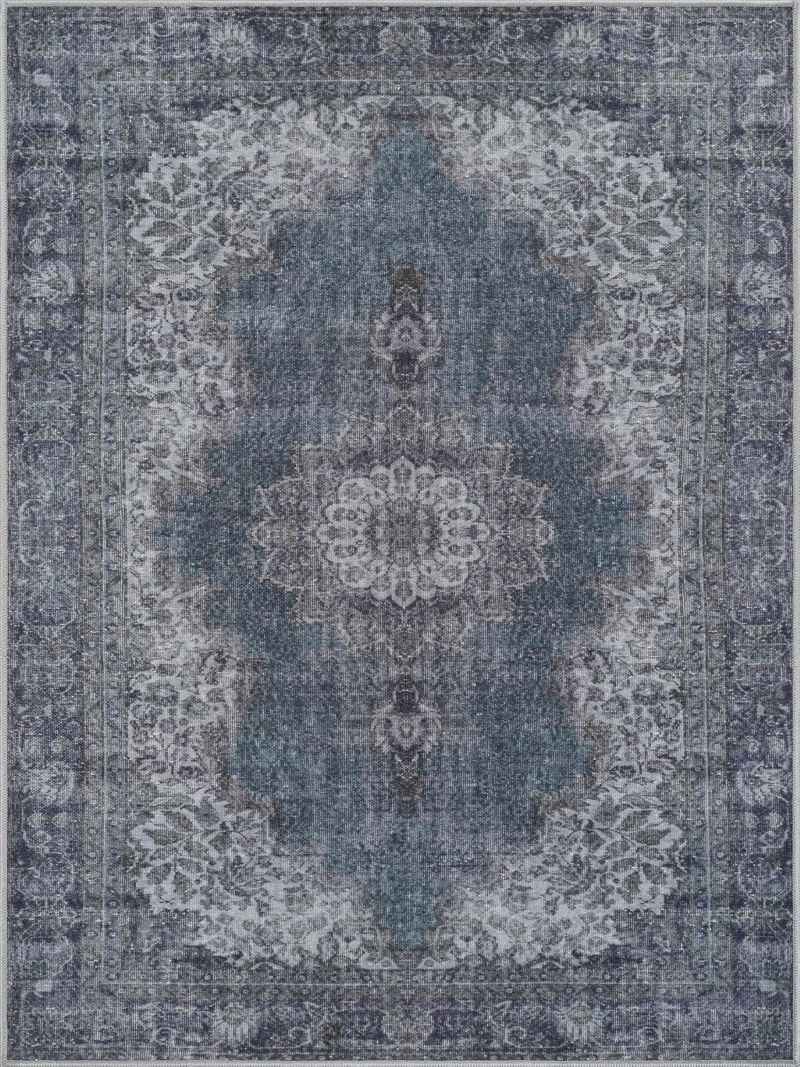Bloom Rugs Washable Non-Slip 6' x 9' Rug - Dark Teal Traditional Medallion Area Rug for Living Room, Bedroom, Dining Room, and Kitchen - Exact Size: 6' x 9'