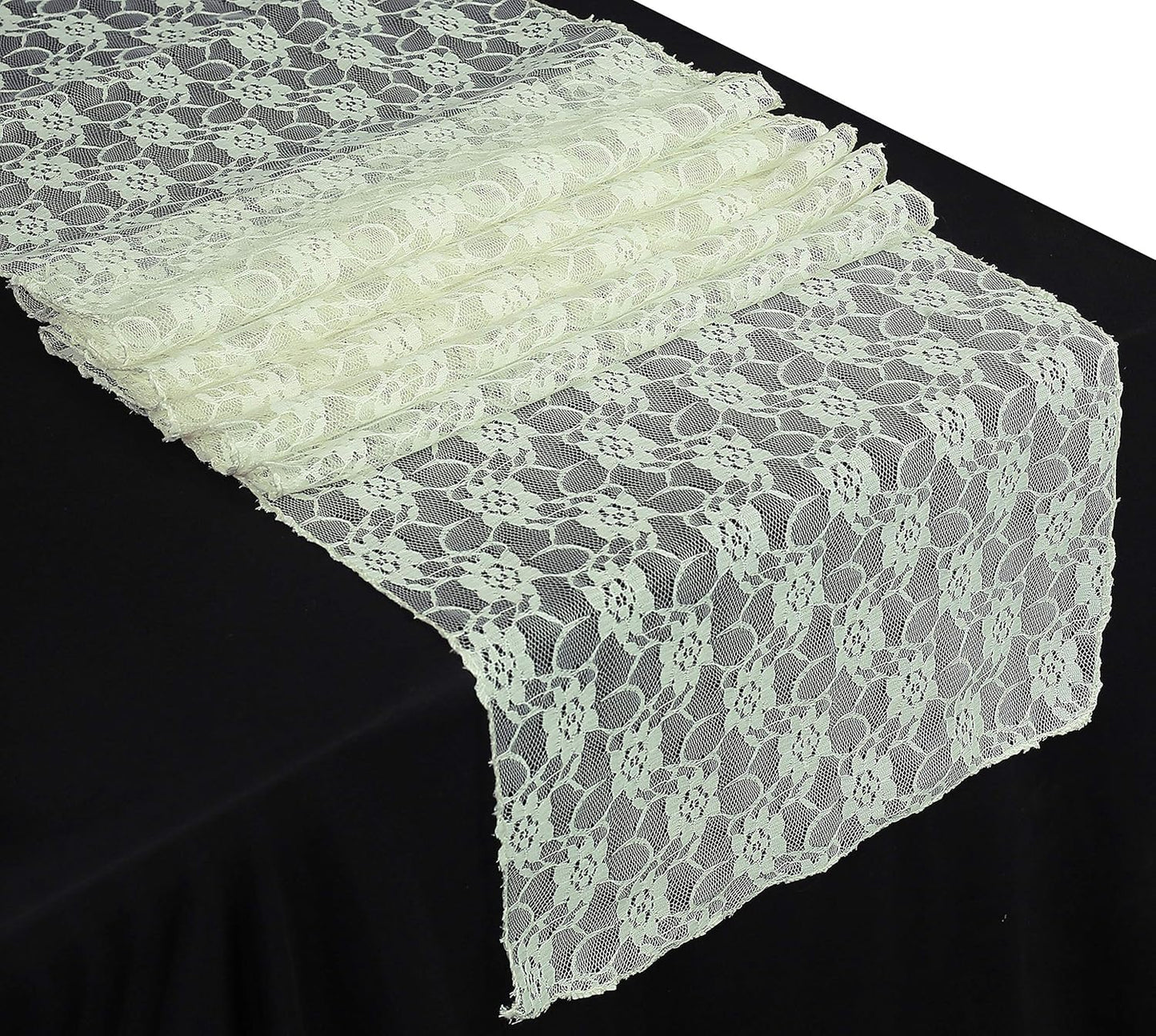 MDS Pack of 15 Wedding 12 x 108 inches Lace Table Runner for Wedding, Decorations for Birthday Parties, Banquets, Graduations, Engagements, and Runners fit Rectangle, Round Table- Ivory
