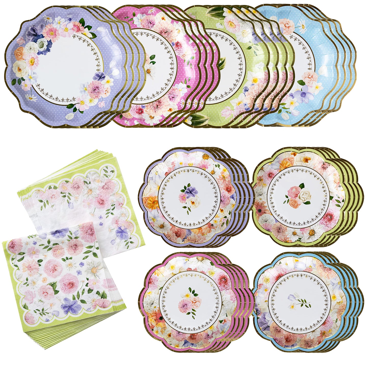 Kate Aspen Tea Party Decorations, Colorful Pastel Plates And Napkins Garden Party Supplies for