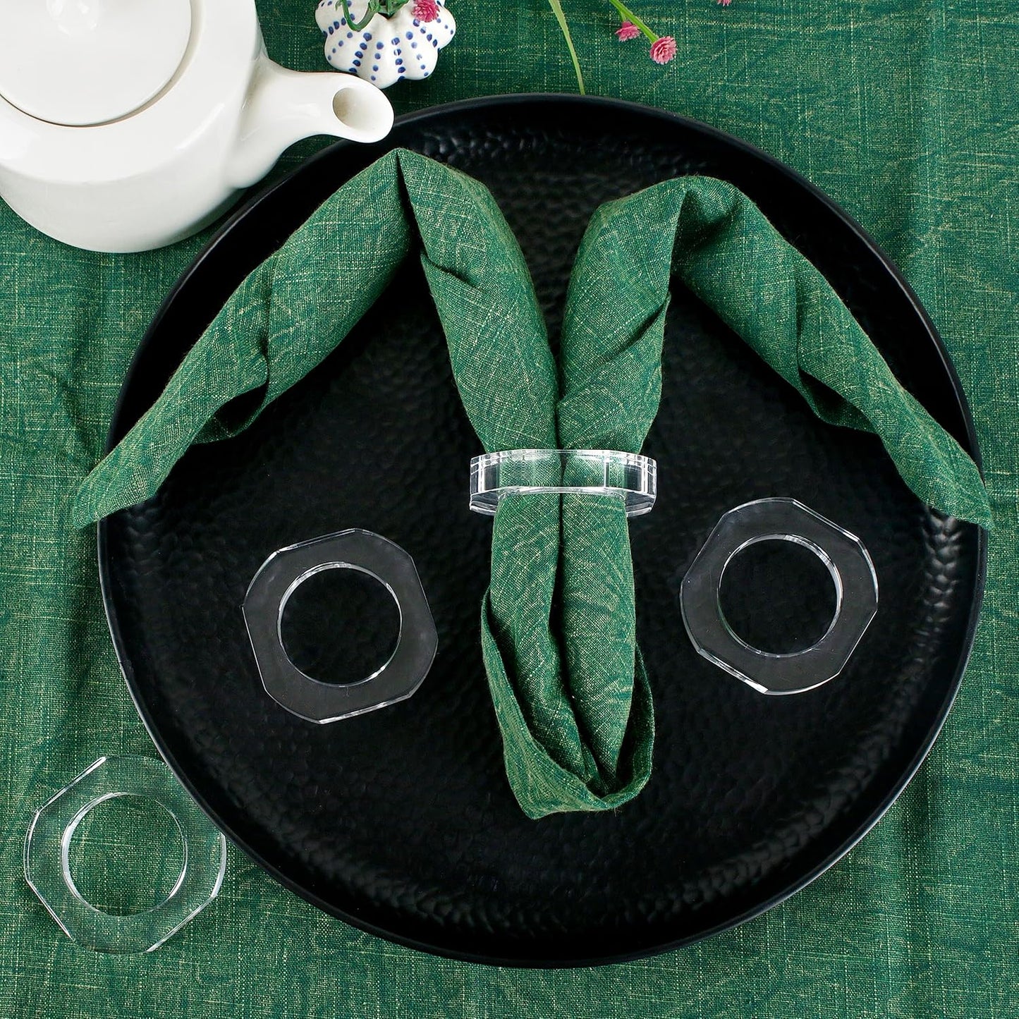 Clear Napkin Holder, Napkin Rings Set of 12, Fall Thanksgiving Christmas Napkin Rings, Festival Acrylic Napkin Ring Holders, Napkin Ring Bulk for Wedding, Party, Elegant Table Settings - CLEENTABLE