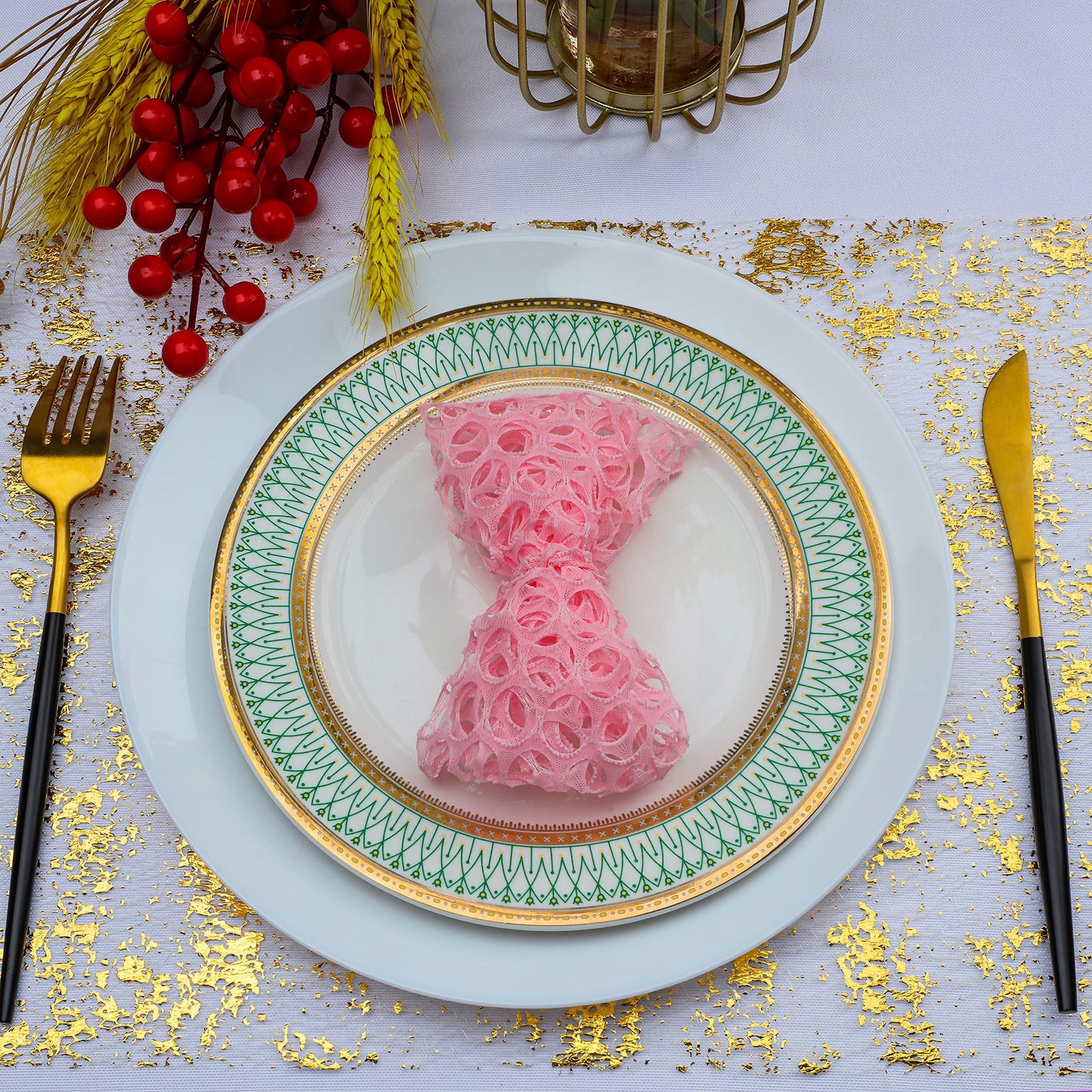 Snowkingdom 2 Pieces Gold Table Runner, Sequin Glitter Foil Metallic Thin Mesh Runner Roll