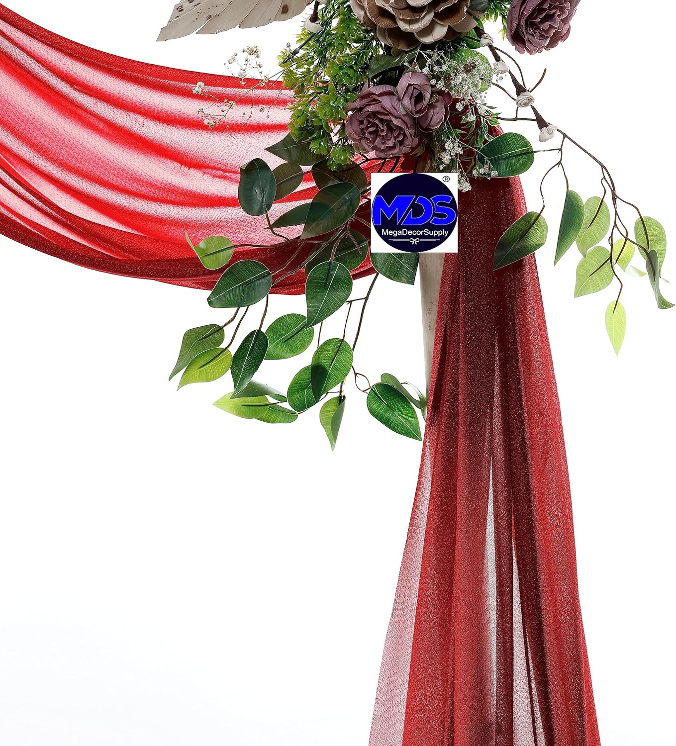 MDS Halloween Chiffon Draping Fabric - 2 Panel, 30" Wide x 30ft Long - Sheer Spooky Arbor & Canopy Drapery for Haunted House Backdrops, Party Ceilings, DIY Costumes & Themed Events - Apple Red