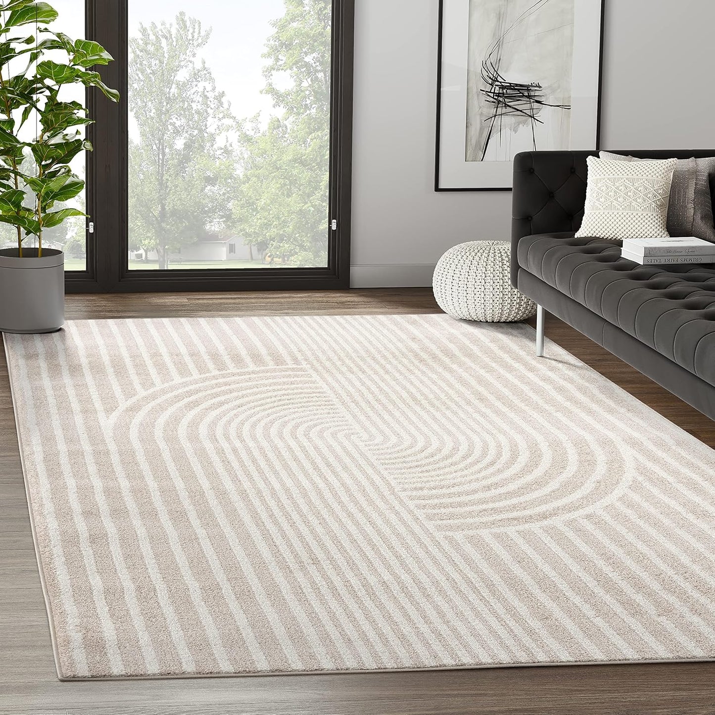 Abani Area Rug for Living Room -Nuevo 6' x 9' Beige Arch Pattern Area Rug, Soft and Durable Living Room Rug, Stain and Fade Resistant, Chic Modern Design, Pet & Kid Friendly