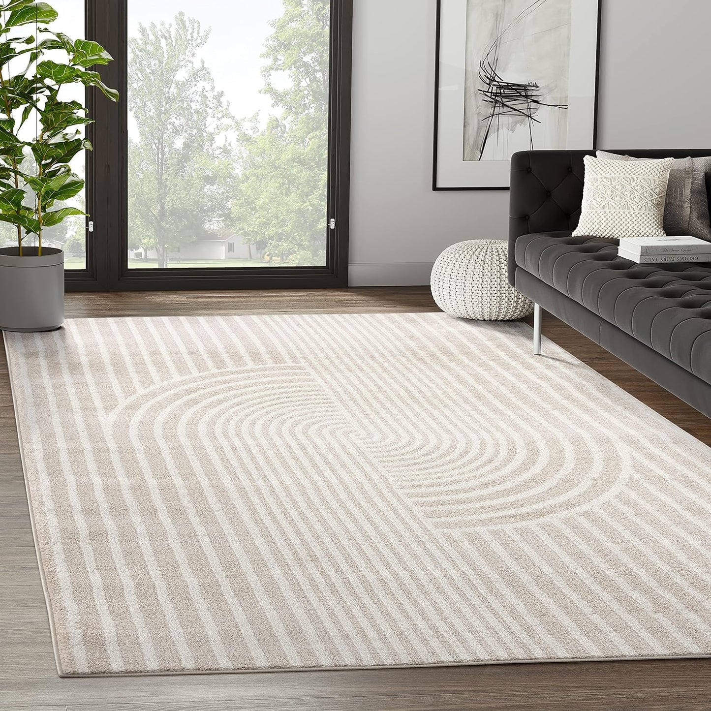 Abani Area Rug for Living Room -Nuevo 5' x 8' Beige Arch Pattern Area Rug, Soft and Durable Living Room Rug, Stain and Fade Resistant, Chic Modern Design, Pet & Kid Friendly
