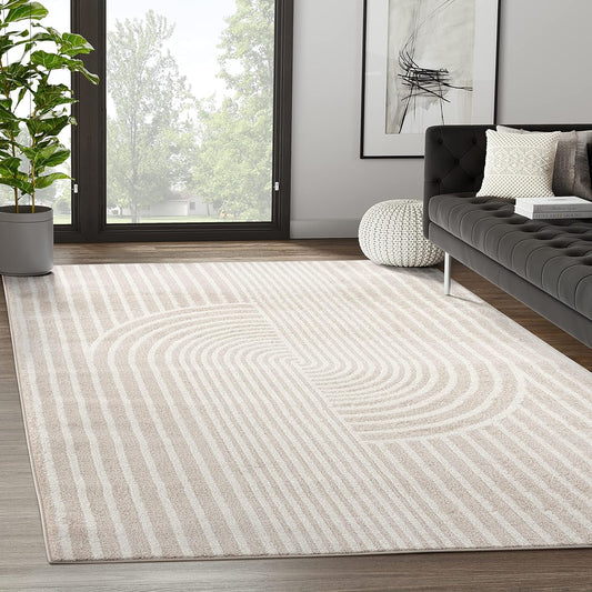 Abani Area Rug for Living Room -Nuevo 5' x 8' Beige Arch Pattern Area Rug, Soft and Durable Living Room Rug, Stain and Fade Resistant, Chic Modern Design, Pet & Kid Friendly