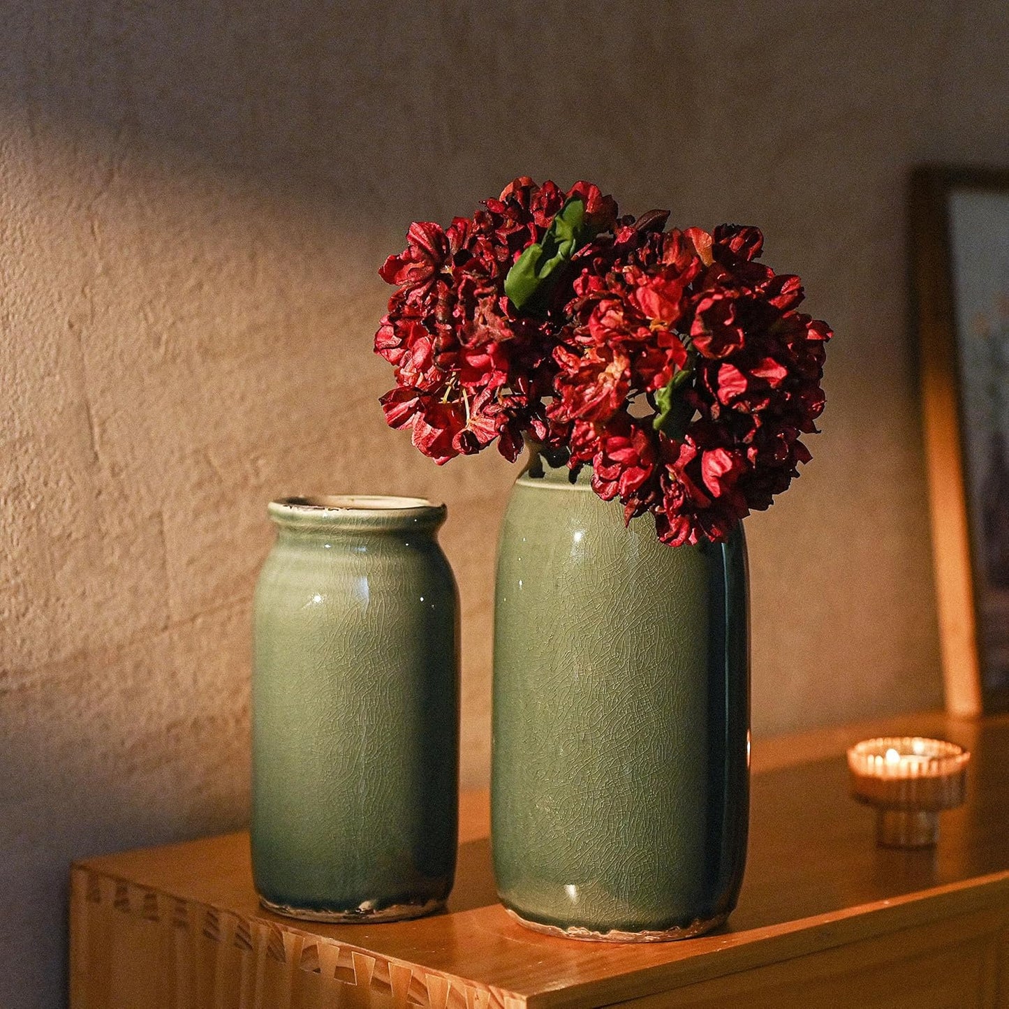 VICTOR & TERESA Rustic Large Blue and Grey Vase for Home Decor, 10'' Tall Ceramic Vases for Flowers, Farmhouse Decorative Vases for Pampas Grass, Table, Mantel, Living Room, Centerpieces