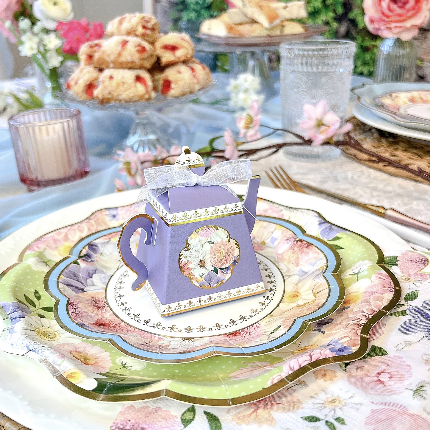 Kate Aspen Tea Party Decorations, Colorful Pastel Plates And Napkins Garden Party Supplies for