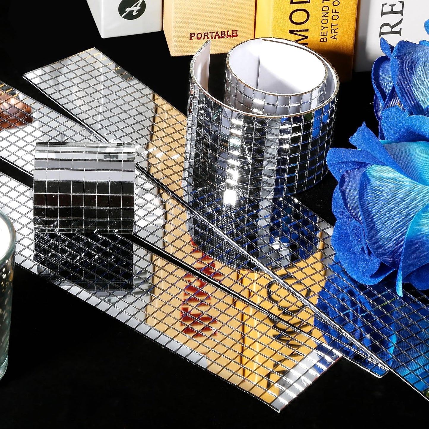 PP OPOUNT 2360 PCS Disco Tiles, 5 x 5 mm Self Adhesive Mirror Tiles, Real Glass Disco Ball Tiles for Crafts, DIY Disco Ball, Photo Frame, Art Collage, Interior Decoration (Silver-Gray)