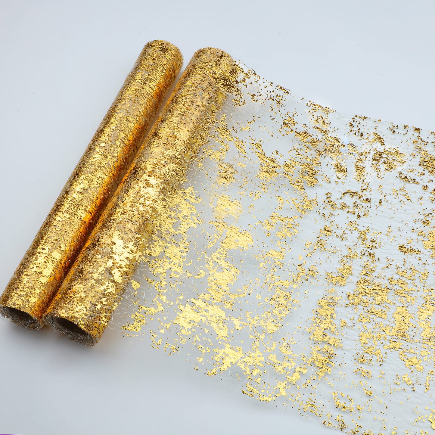Snowkingdom 2 Pieces Gold Table Runner, Sequin Glitter Foil Metallic Thin Mesh Runner Roll