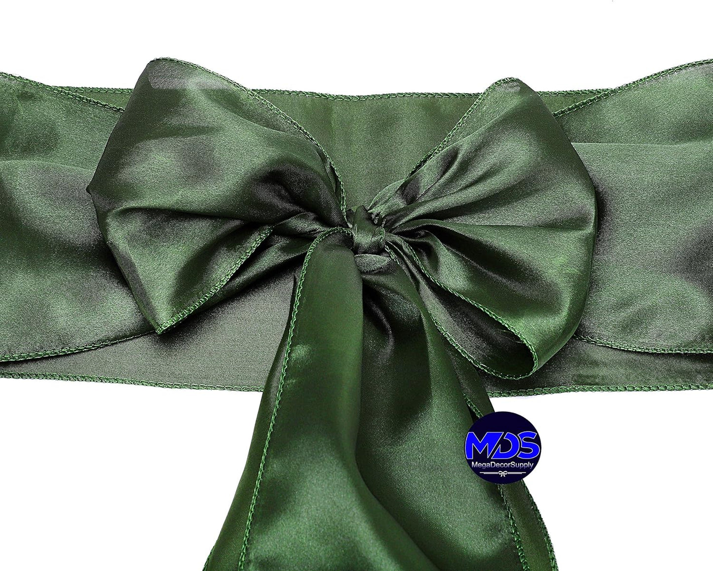 MDS Pack of 300 PCS Satin Chair Sashes Charmeuse Sateen Dining Chair Bows Ribbon Ties Back Sash for Wedding Party Birthday Home Hotel Restaurant Banquet Decoration (7 x 108 Inch, Olive Green)