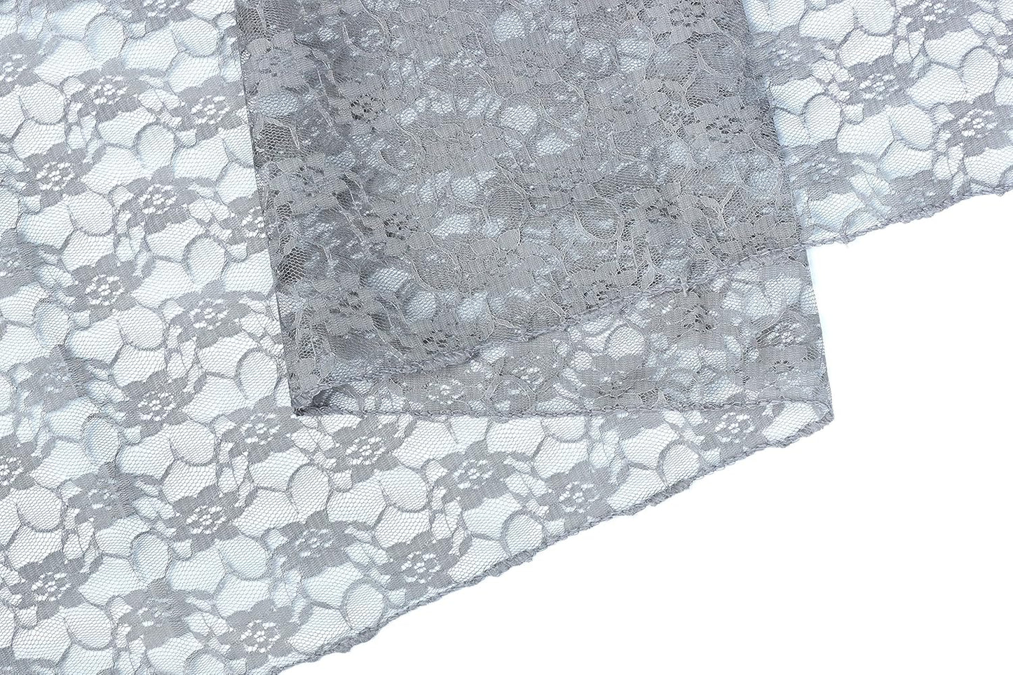 MDS Pack of 15 Wedding 12 x 108 inches Lace Table Runner for Wedding, Decorations for Birthday Parties, Banquets, Graduations, Engagements, and Runners fit Rectangle, Round Table- Silver Gray